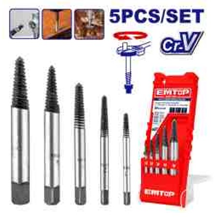 5 Pcs Screw Extractor Set Cr-V Coarse Thread 3–18mm Range Plastic Box